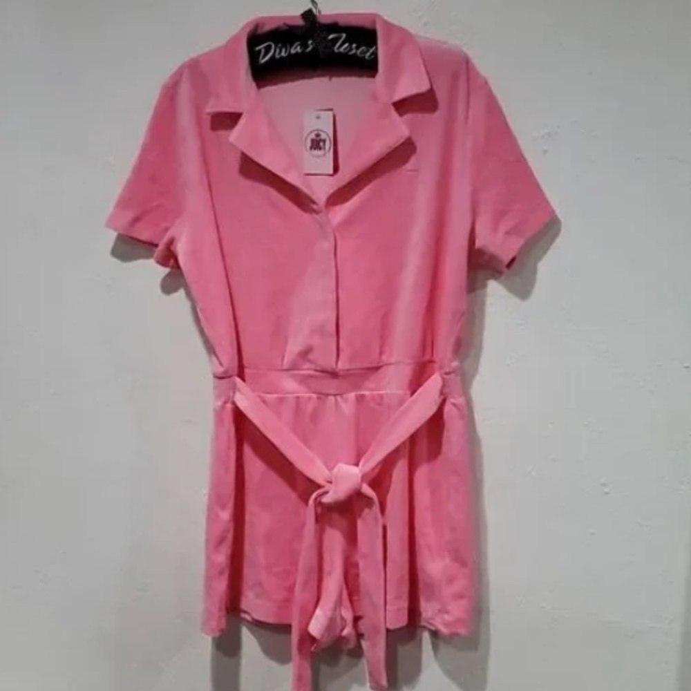 Juicy Couture Bubble Gum Pink Velour Belted Hot Hot Romper Size XL